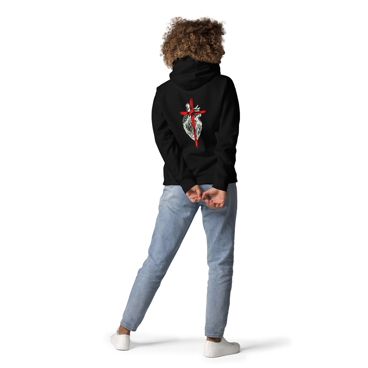 Sudadera con capucha Back Heart Cross Black - Mujer